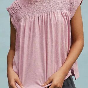 By Anthropologie Smocked Yoke Top Sleeveless Pullover Pink XS